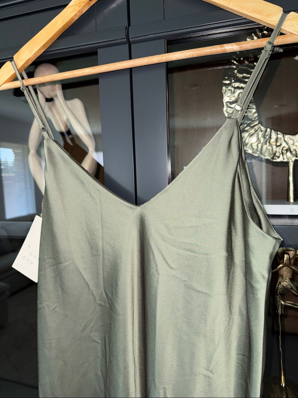 a new day Olive Green Satin Midi Slip Dress - Picture 4 of 7